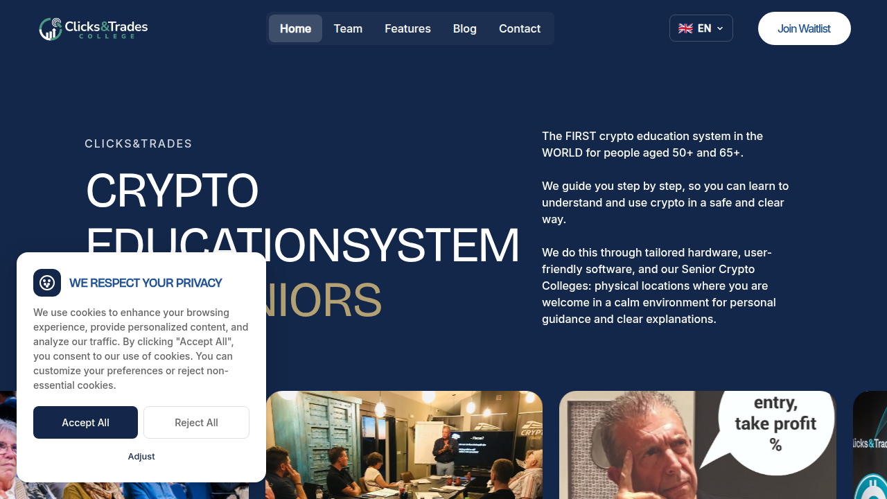 A screenshot of the Clicks and Trades newsletter homepage, offering simple explanations and safety advice for crypto users.