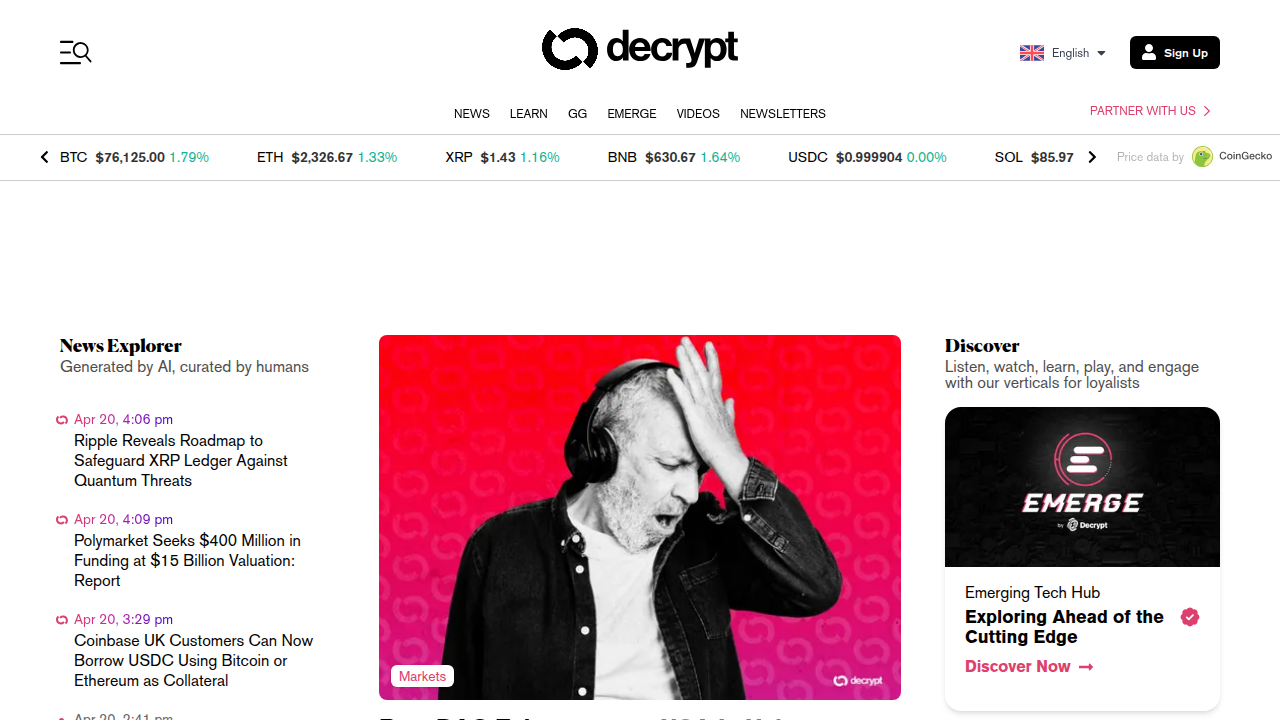 Decrypt delivers daily crypto news, interviews, and deep dives into the blockchain world.