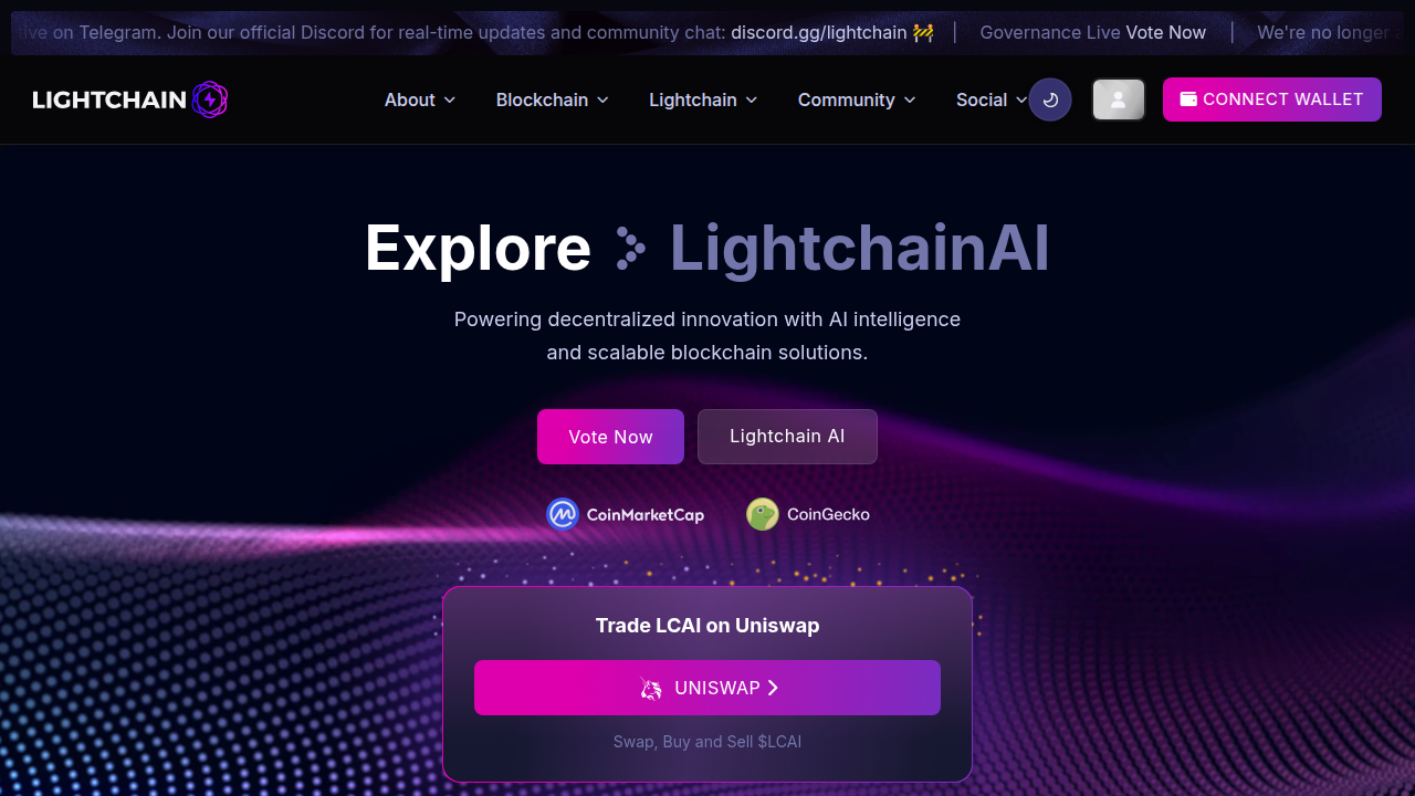 A snapshot of the Lightchain AI official website, the primary source for project information and updates.